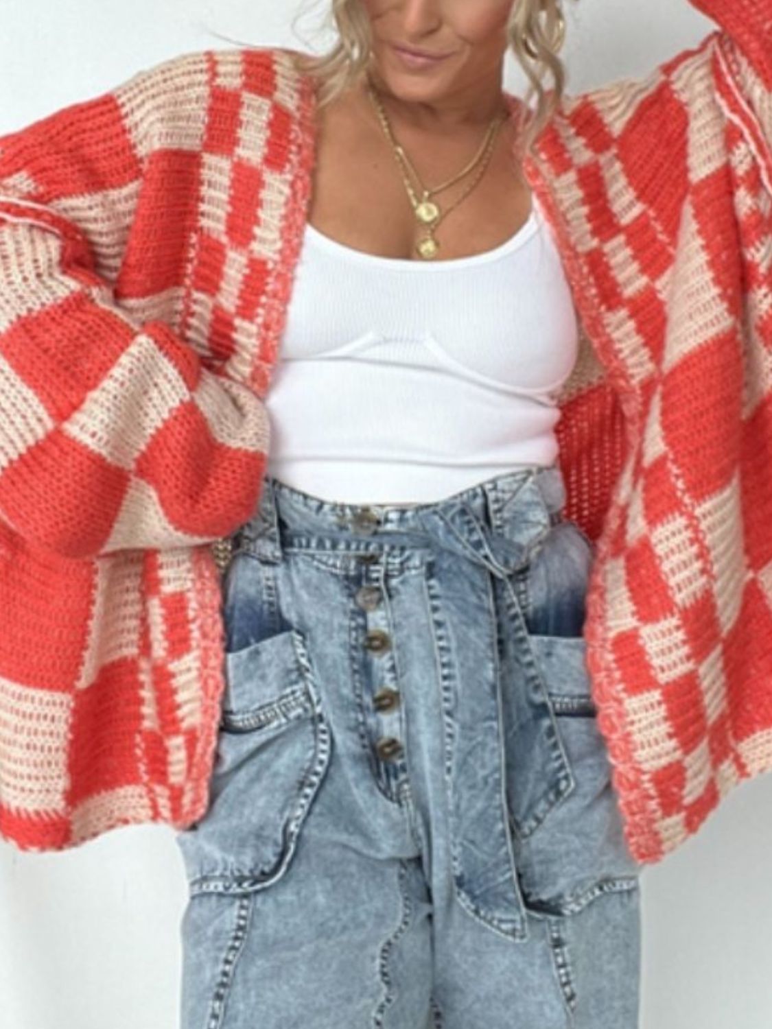 Plaid Long Sleeve Cardigan with Open Front