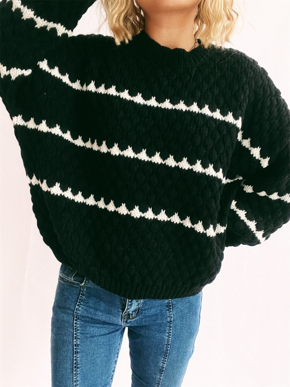 Striped Round Neck Long Sleeve Knit Sweater