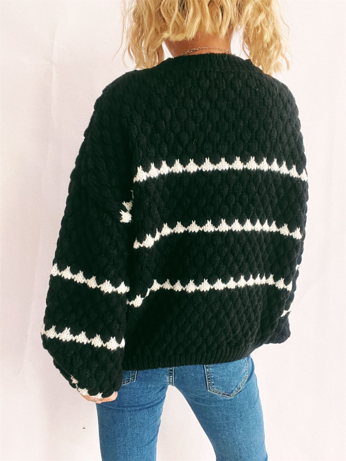 Striped Round Neck Long Sleeve Knit Sweater