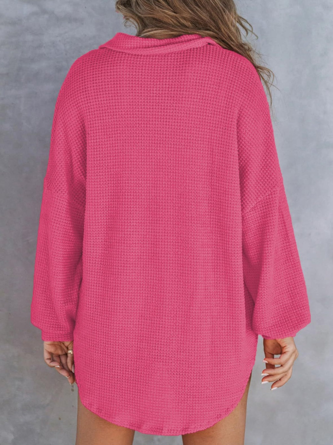 Waffle-Knit Button-Detail Long Sleeve Sweatshirt with Pocket