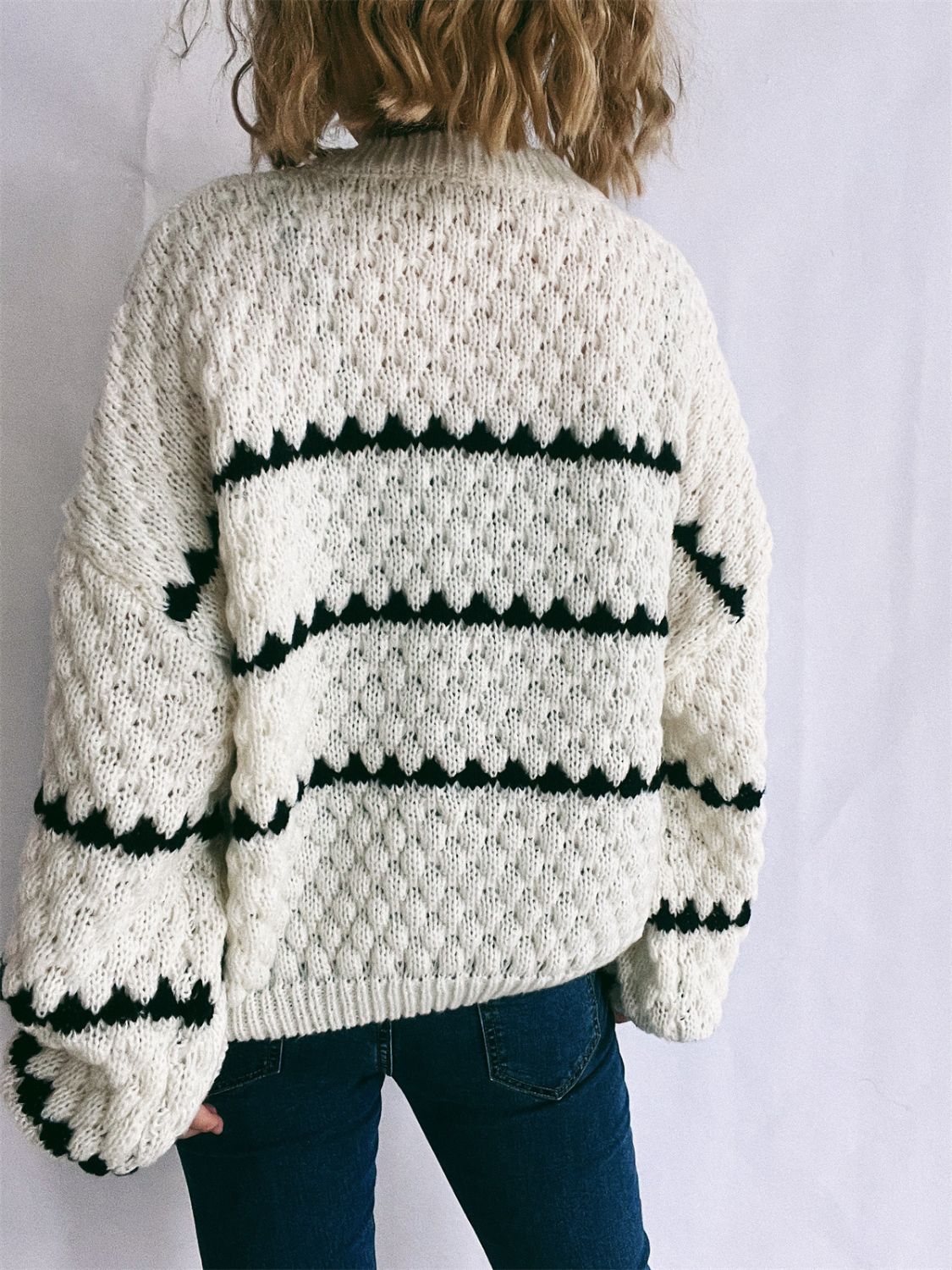 Striped Round Neck Long Sleeve Knit Sweater