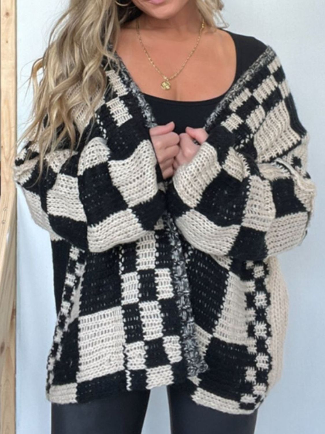 Plaid Long Sleeve Cardigan with Open Front