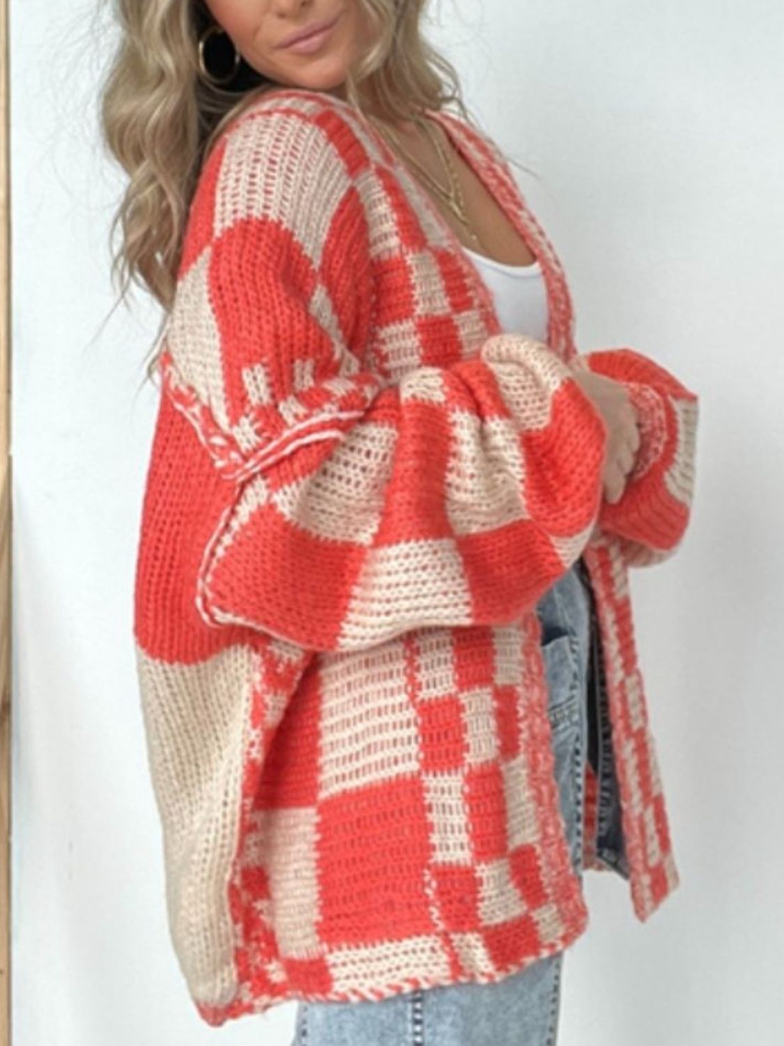 Plaid Long Sleeve Cardigan with Open Front