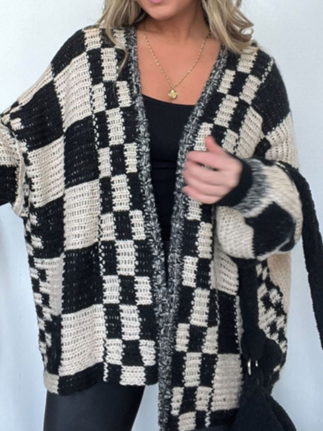 Plaid Long Sleeve Cardigan with Open Front