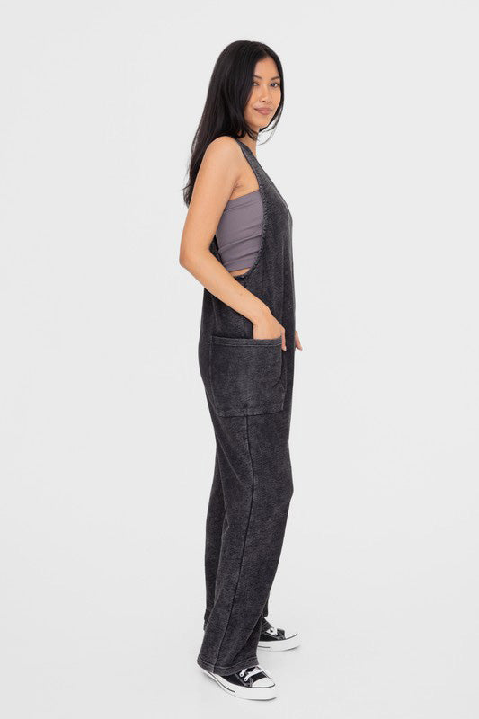 Vintage-Inspired V Neck Overalls with Pockets