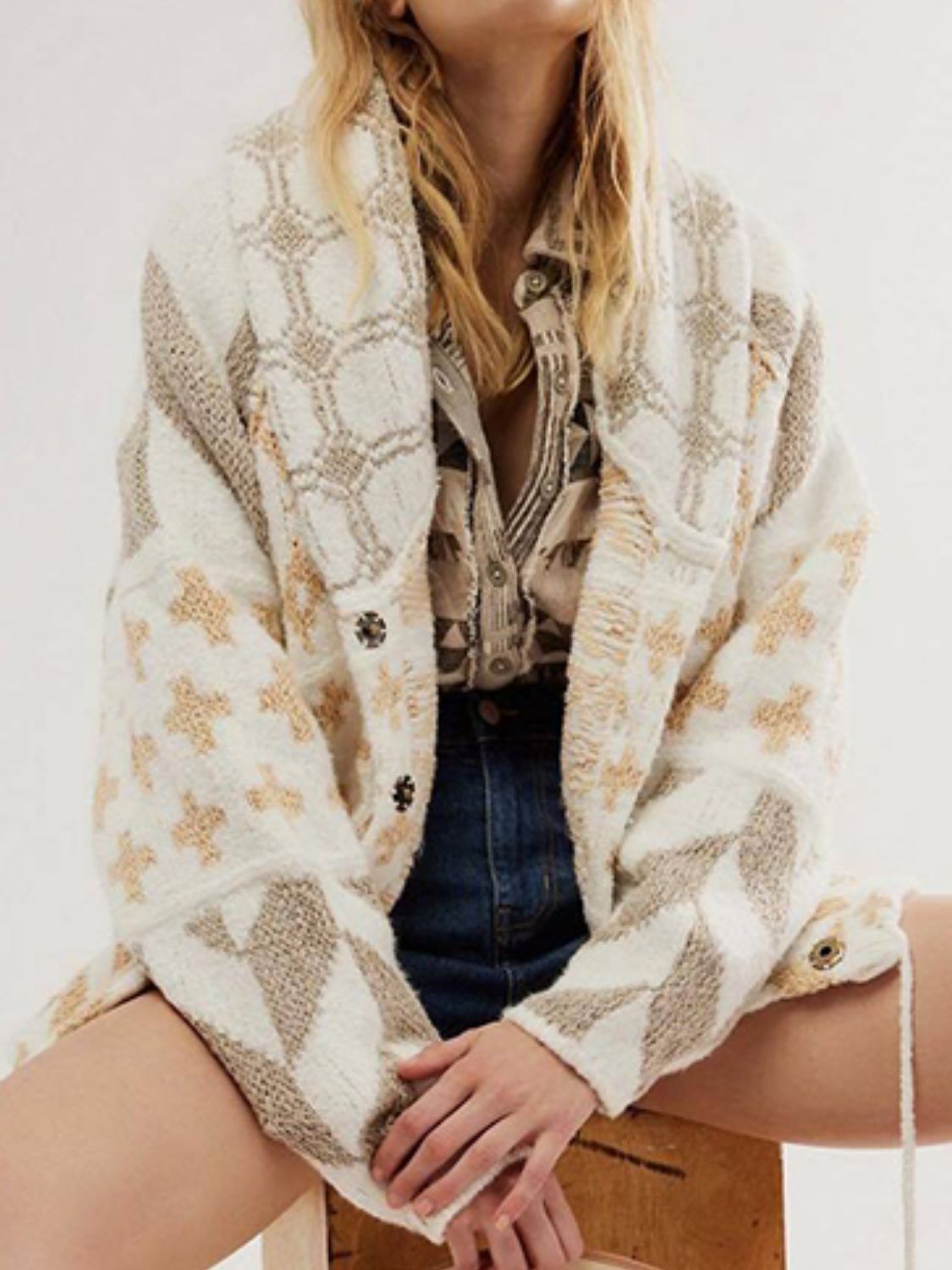 Button-Up Long Sleeve Cardigan with Collar