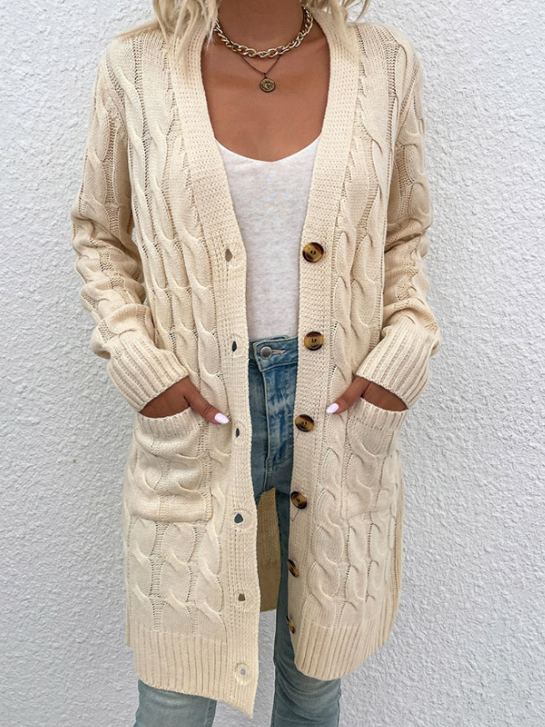 Cozy Cable Knit Cardigan with Button Closure and Pockets