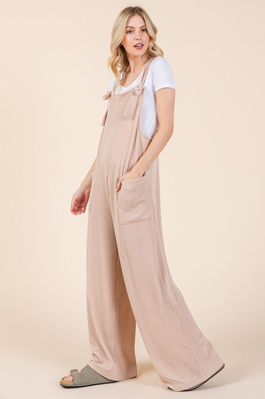 Knot Strap Ribbed Wide-Leg Jumpsuit