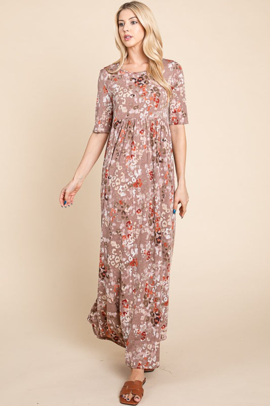 Mocha Floral Print Maxi Dress