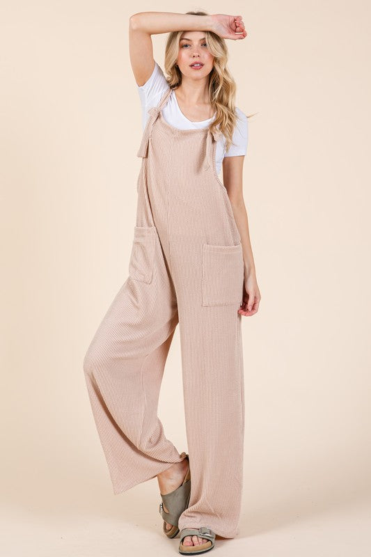 Knot Strap Ribbed Wide-Leg Jumpsuit