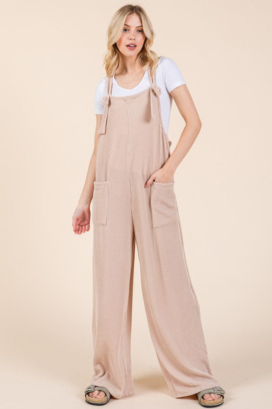 Knot Strap Ribbed Wide-Leg Jumpsuit