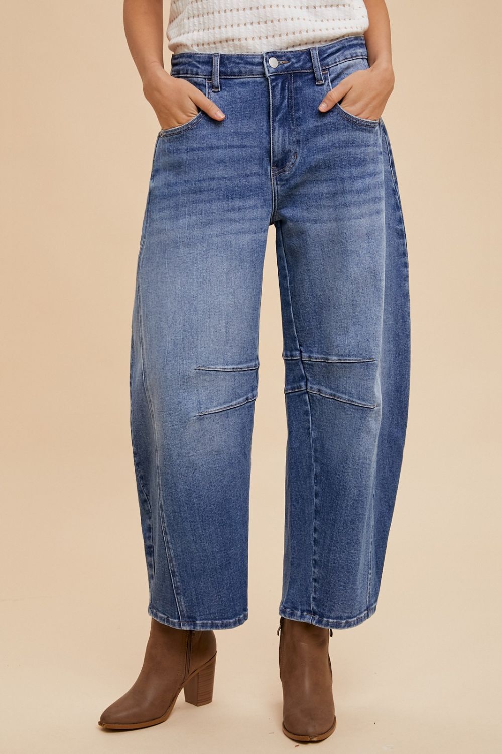 Retro Mid Rise Barrel Leg Jeans